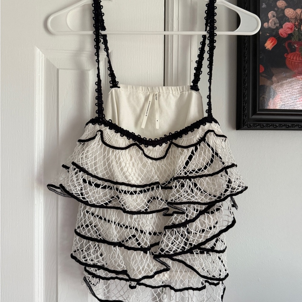 Anthropologie Cream Top with Black Detailing